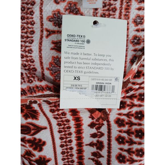 Knox Rose Shirt Womens XS Orange Pattern Boho Flowy Tunic Short Sleeve NWT - Picture 3 of 8